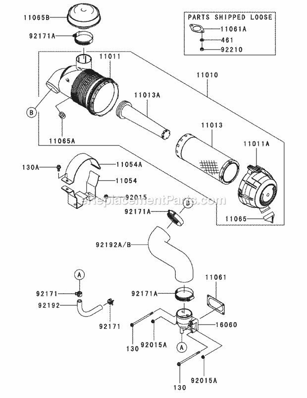 Kawasaki Fxt00v-As04 Air Filter & Muffler Diagram and Parts List for S7237-KW 53AI8DU8050 Cub Cadet Sprayer